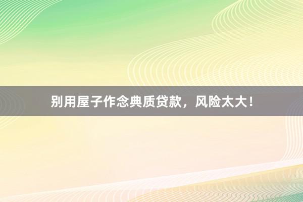 别用屋子作念典质贷款，风险太大！